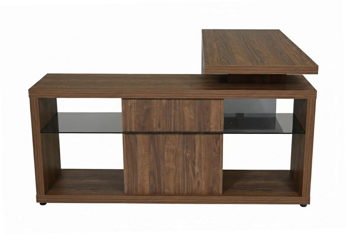 ECKSCHREIBTISCH 141,8/140/74 cm Walnussfarben Stauraum, seitenverkehrt montierbar  - Walnussfarben/Schwarz, Design, Glas/Holzwerkstoff (141,8/140/74cm) - MID.YOU