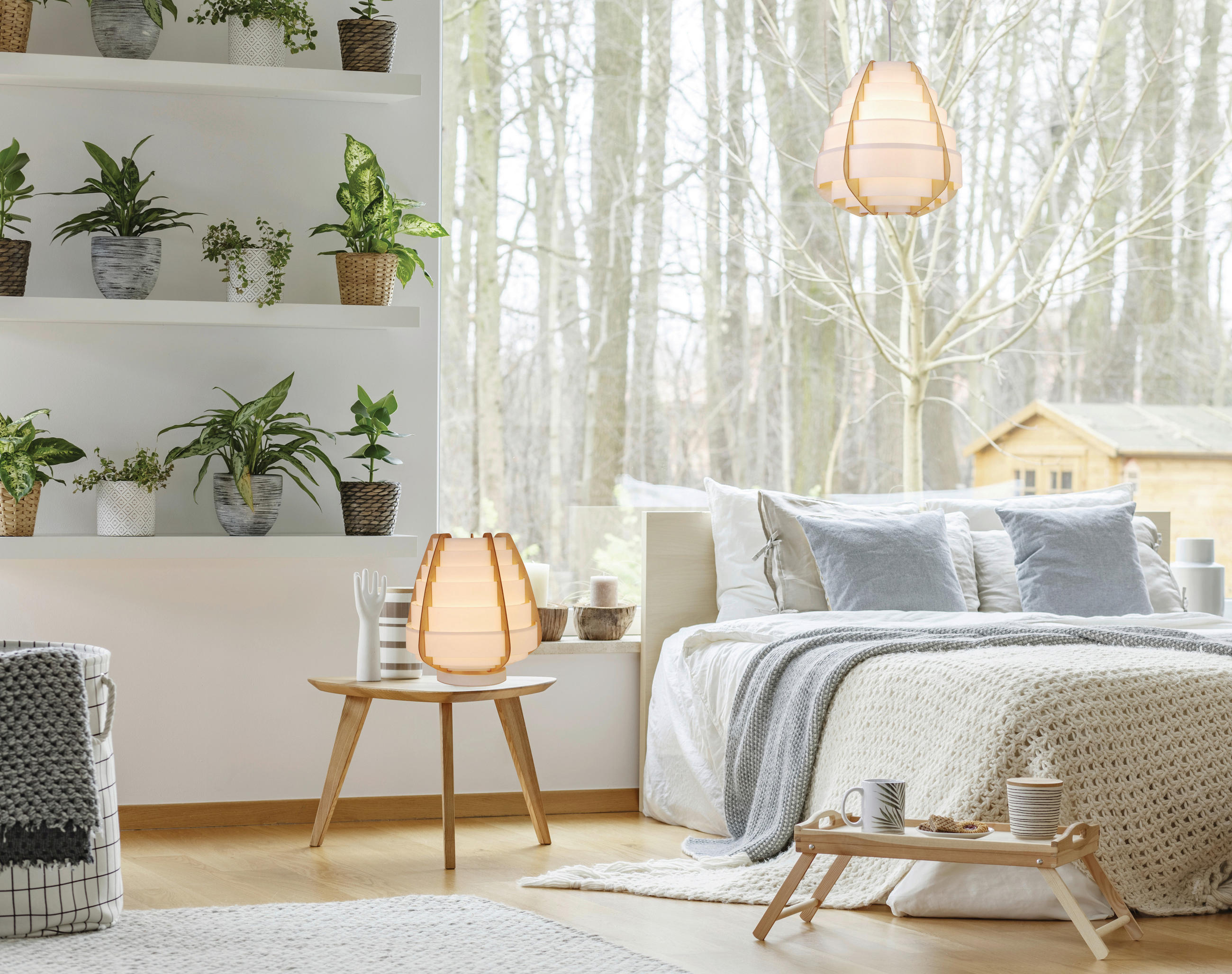 PENDELLAMPA Nagoja 37/37/145 cm  - beige, Natur, trä (37/37/145cm)