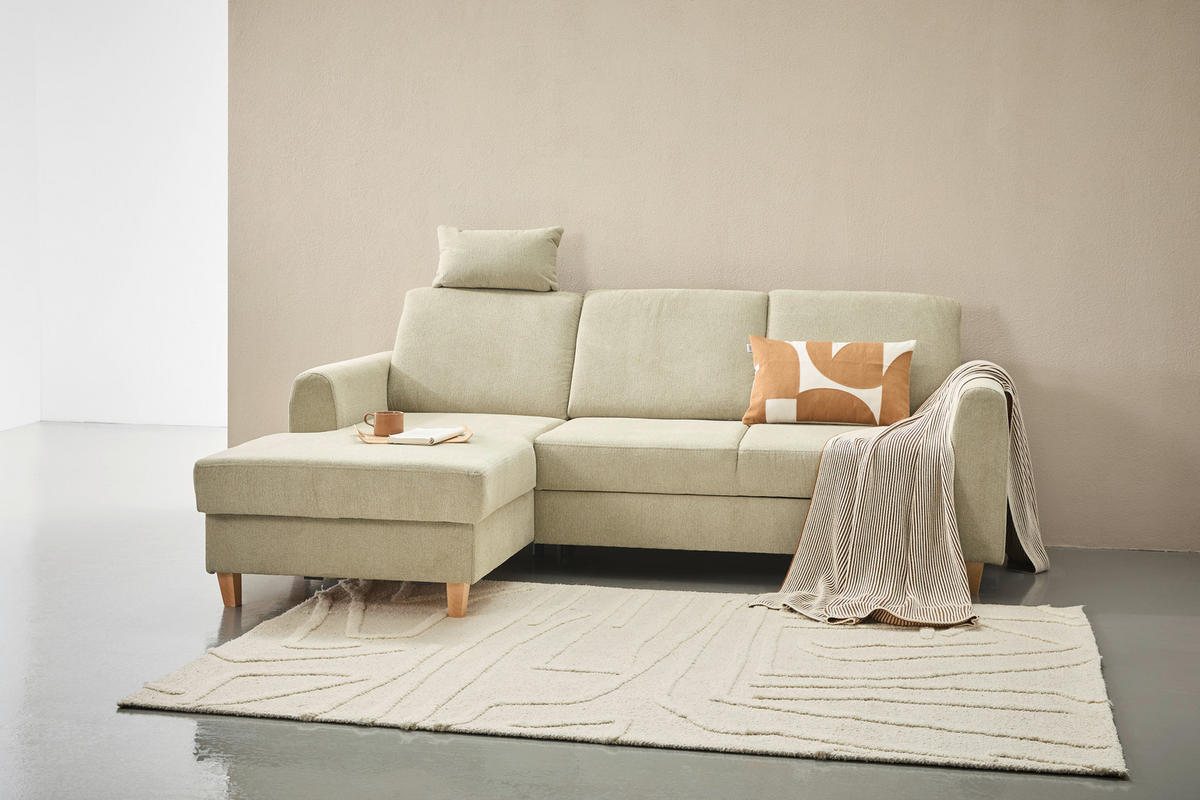 ECKSOFA Hellgrün Flachgewebe  - Buchefarben/Hellgrün, KONVENTIONELL, Holz/Textil (166/241cm) - Carryhome