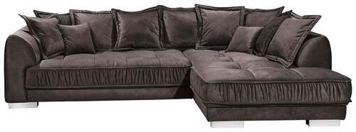 ECKSOFA Dunkelbraun Mikrovelours  - Dunkelbraun/Silberfarben, Basics, Kunststoff/Textil (194/308cm) - MID.YOU