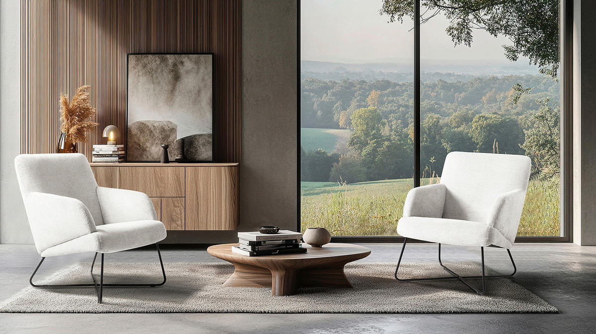 SESSEL in Chenille Weiß  - Schwarz/Weiß, Design, Textil/Metall (67/87/74cm) - Livetastic