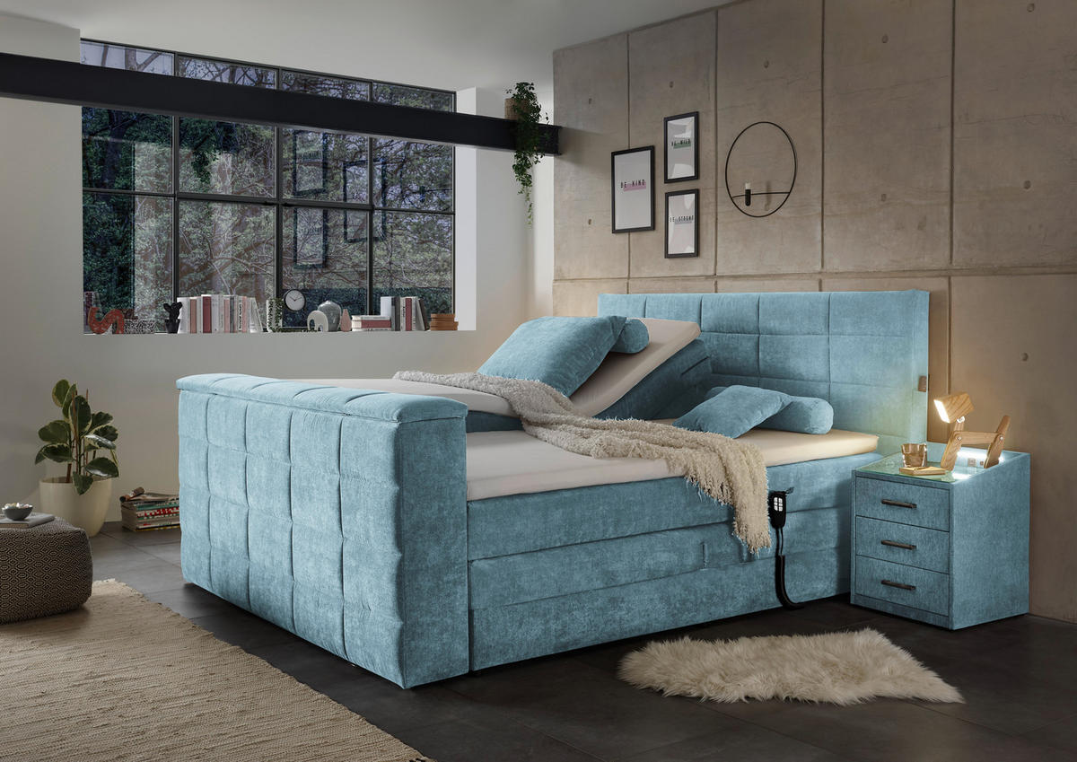 BOXSPRING-ÁGY 180/200 cm  kék  - kék, Konventionell, textil (180/200cm) - Carryhome