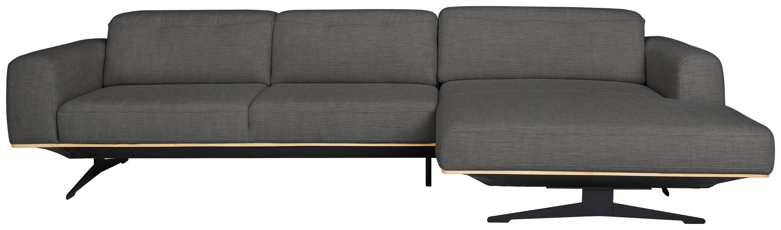 ECKSOFA Dunkelgrau Struktur  - Eichefarben/Dunkelgrau, Design, Holz/Textil (305/163cm) - Novel