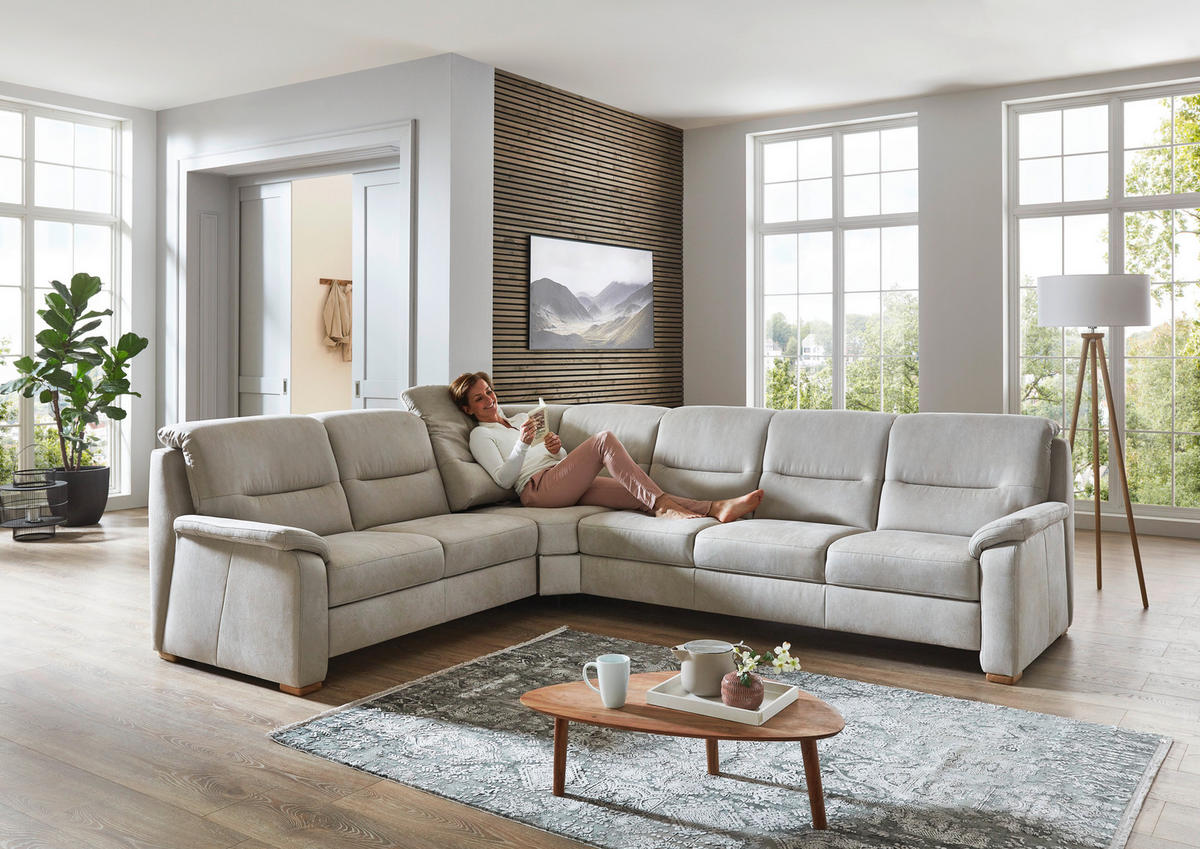 ECKSOFA Mikrofaser Hellgrau  - Eiche Bianco/Hellgrau, Konventionell, Holz/Textil (245/303cm) - Beldomo Comfort