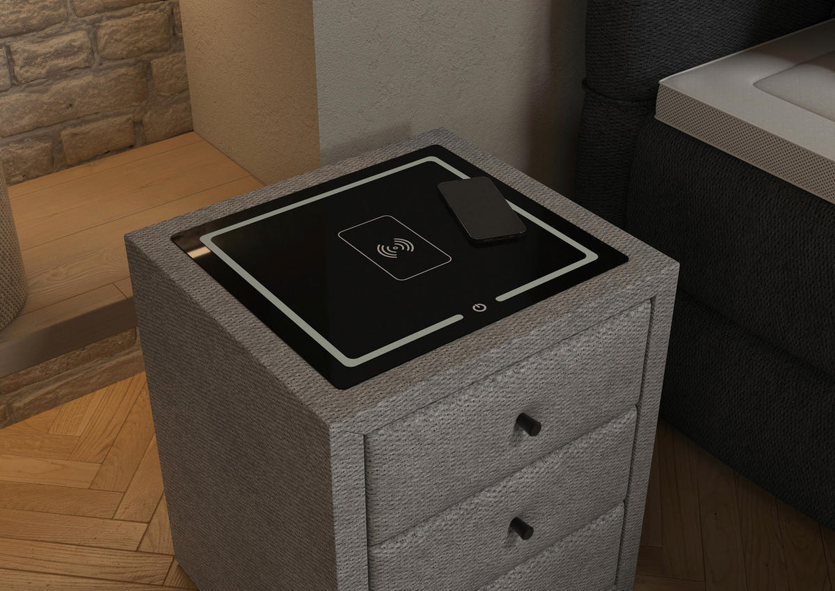 NACHTSCHRANK 49,5/56,5/46 cm, Grau,  - Schwarz/Grau, Basics, Glas/Kunststoff (49,5/56,5/46cm) - Chameo