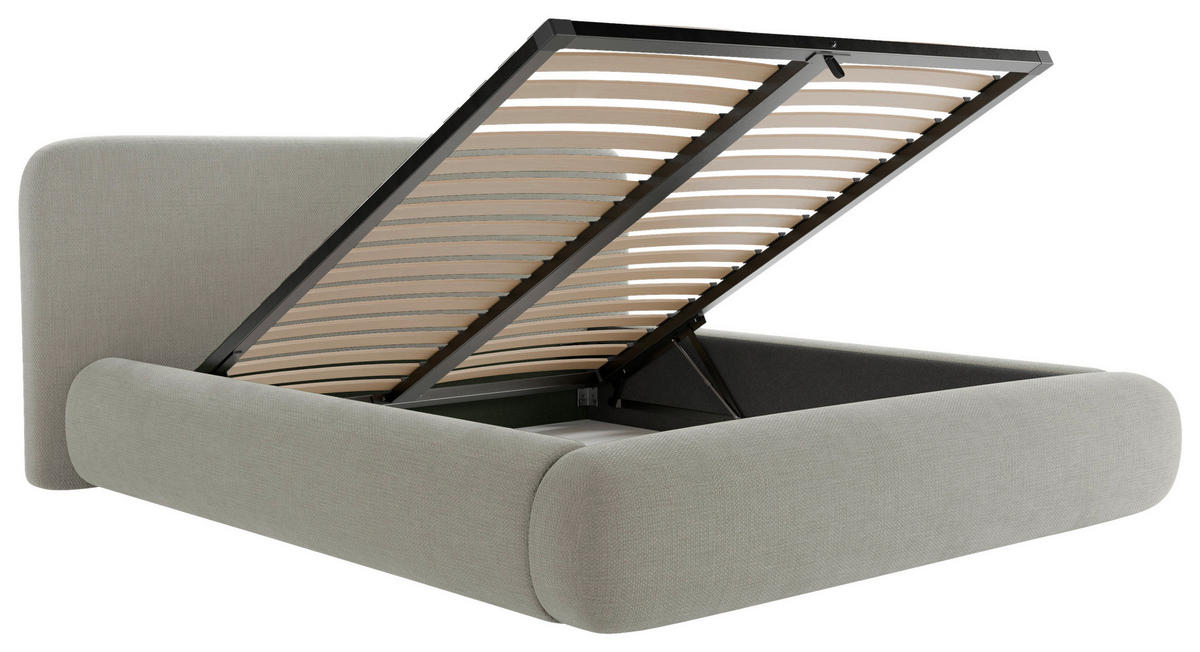 POLSTERBETT 160/200 cm,  in Hellgrau, gepolstertes Kopfteil, Lattenrost, Bettkasten,  - Hellgrau/Schwarz, Design, Holz/Textil (160/200cm) - Chameo