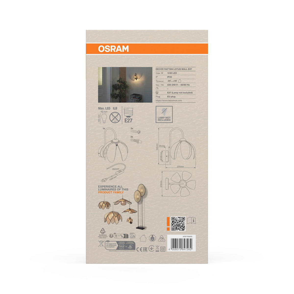 WANDLEUCHTE 21/27/34,5 cm   - Beige, Basics, Holz/Metall (21/27/34,5cm) - Osram