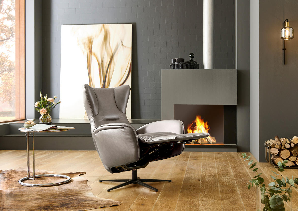 RELAXSESSEL Leder Cappuccino  - Schwarz/Cappuccino, Design, Leder/Metall (75/106/86cm) - Valdera