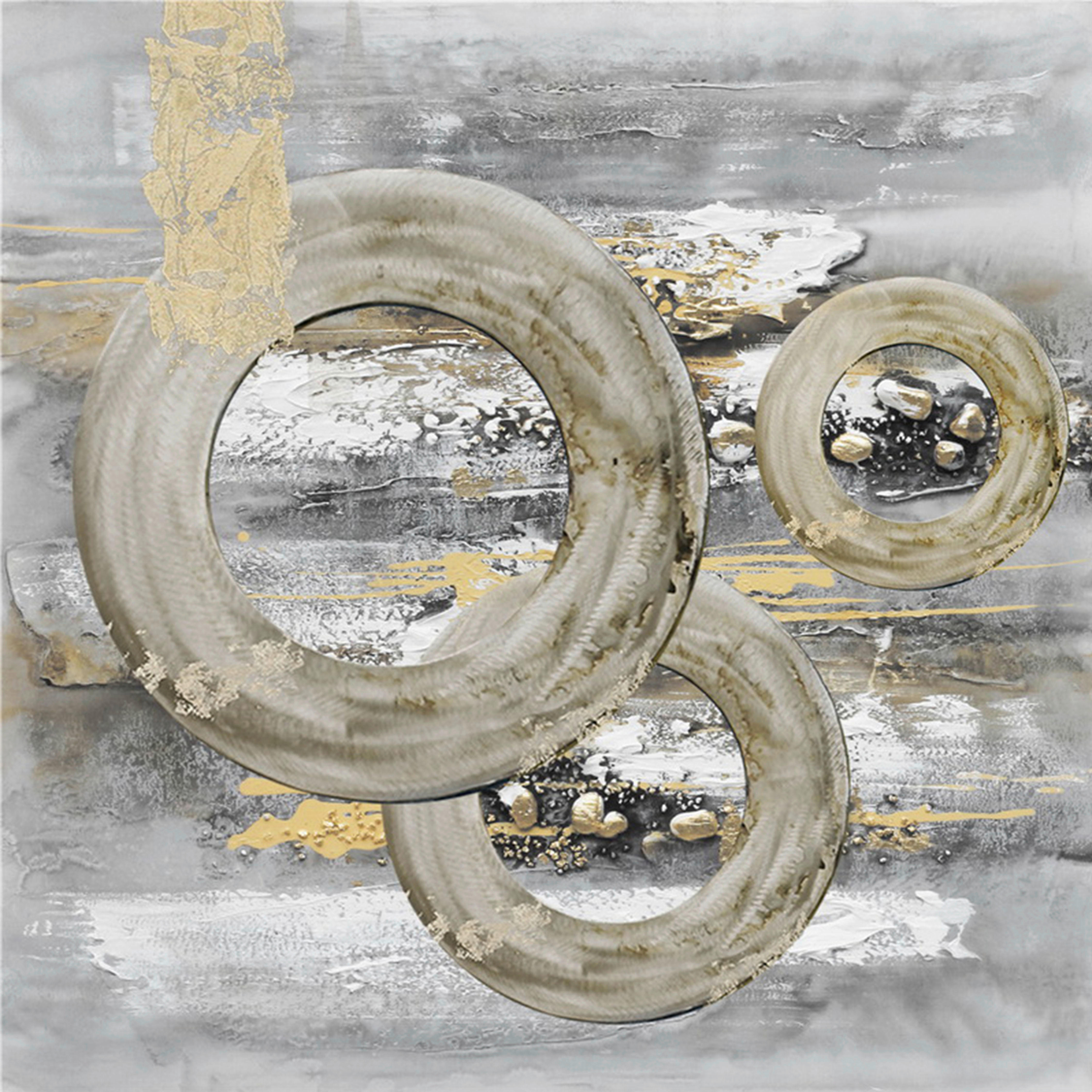 Monee OLEJOMALBA, abstraktní, 55/55 cm - šedá,bílá,barvy zlata - borovice