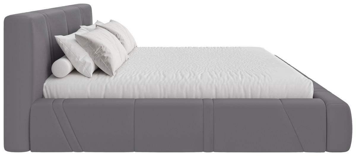 POLSTERBETT 180/200 cm,  in Hellgrau, gepolstertes Kopfteil, Lattenrost, Bettkasten,  - Hellgrau/Schwarz, Design, Holz/Kunststoff (180/200cm) - Chameo
