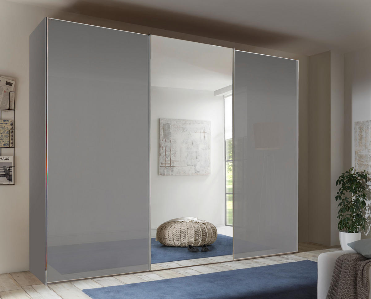 SCHWEBETÜRENSCHRANK in Grau  - Chromfarben/Grau, Basics, Glas/Holzwerkstoff (280/222/68cm) - Moderano