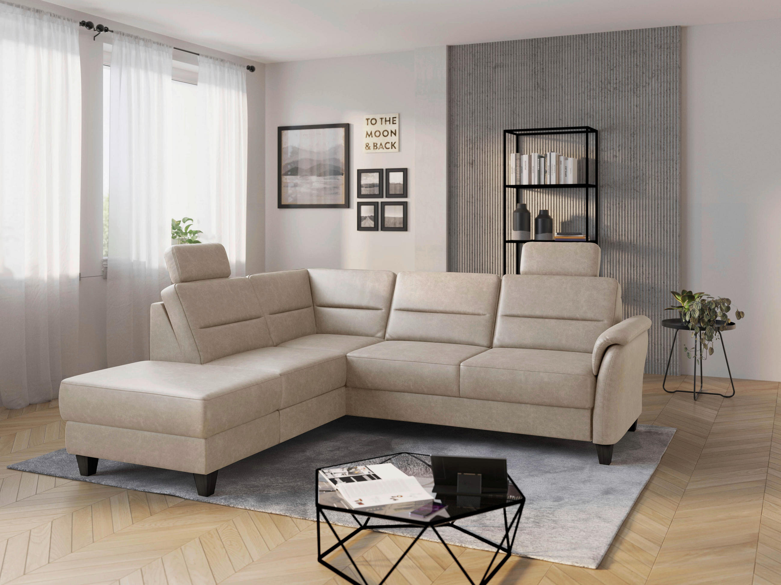ECKSOFA PALMERA V Beige Mikrofaser Kopfstütze  - Wengefarben/Beige, KONVENTIONELL, Holz/Textil (212/236cm) - Sit & More