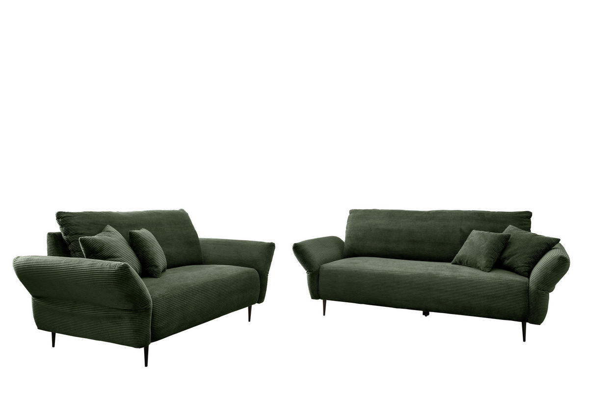 SITZGARNITUR in Cord Dunkelgrün  - Dunkelgrün/Schwarz, Design, Textil/Metall - Livetastic