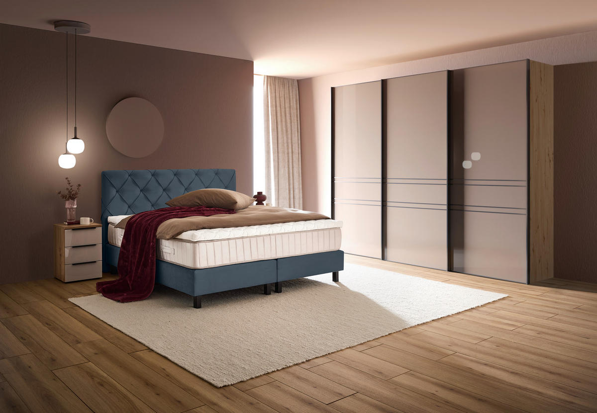 BOXSPRINGBETT 180/200 cm,  in Dunkelblau, Matratze, Topper, H3 = fest  - Schwarz/Dunkelblau, Design, Textil/Metall (180/200cm) - Esposa