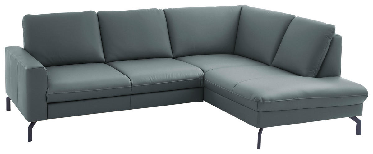 ECKSOFA Echtleder Blaugrau  - Blaugrau/Schwarz, Design, Leder/Metall (250/194cm) - Beldomo Premium