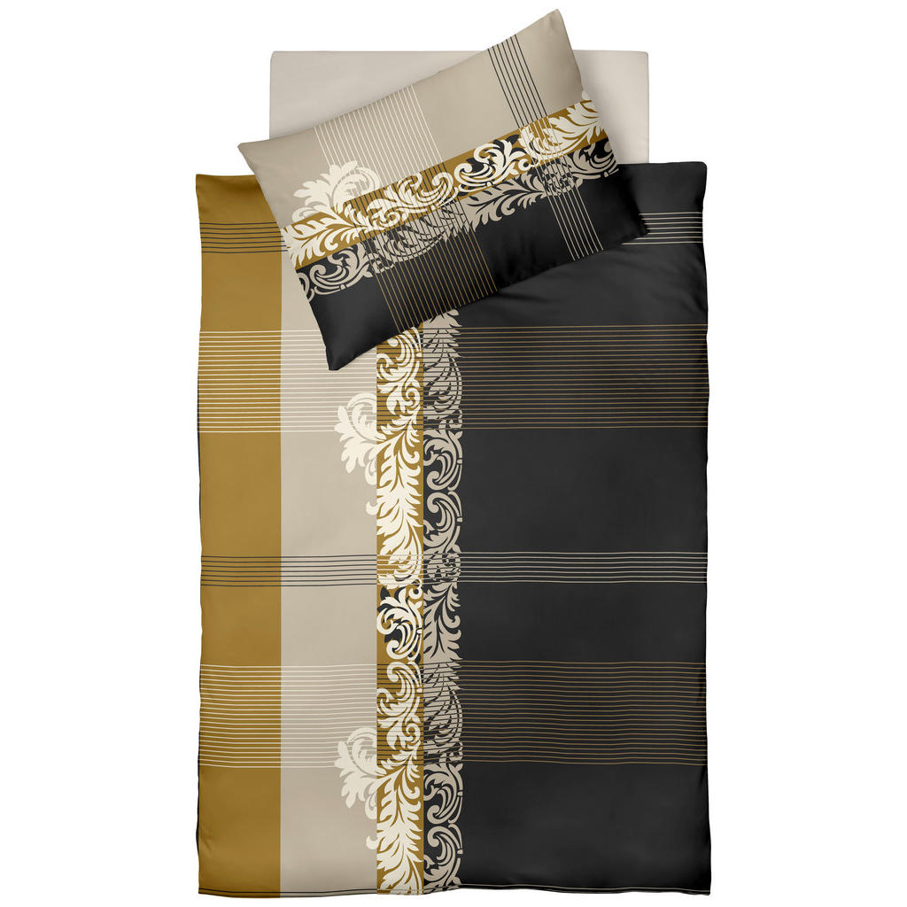 Fleuresse POVLEČENÍ, makosatén, šedá, černá, bílá, béžová, curry žlutá, 140/200 cm - šedá,černá,bílá