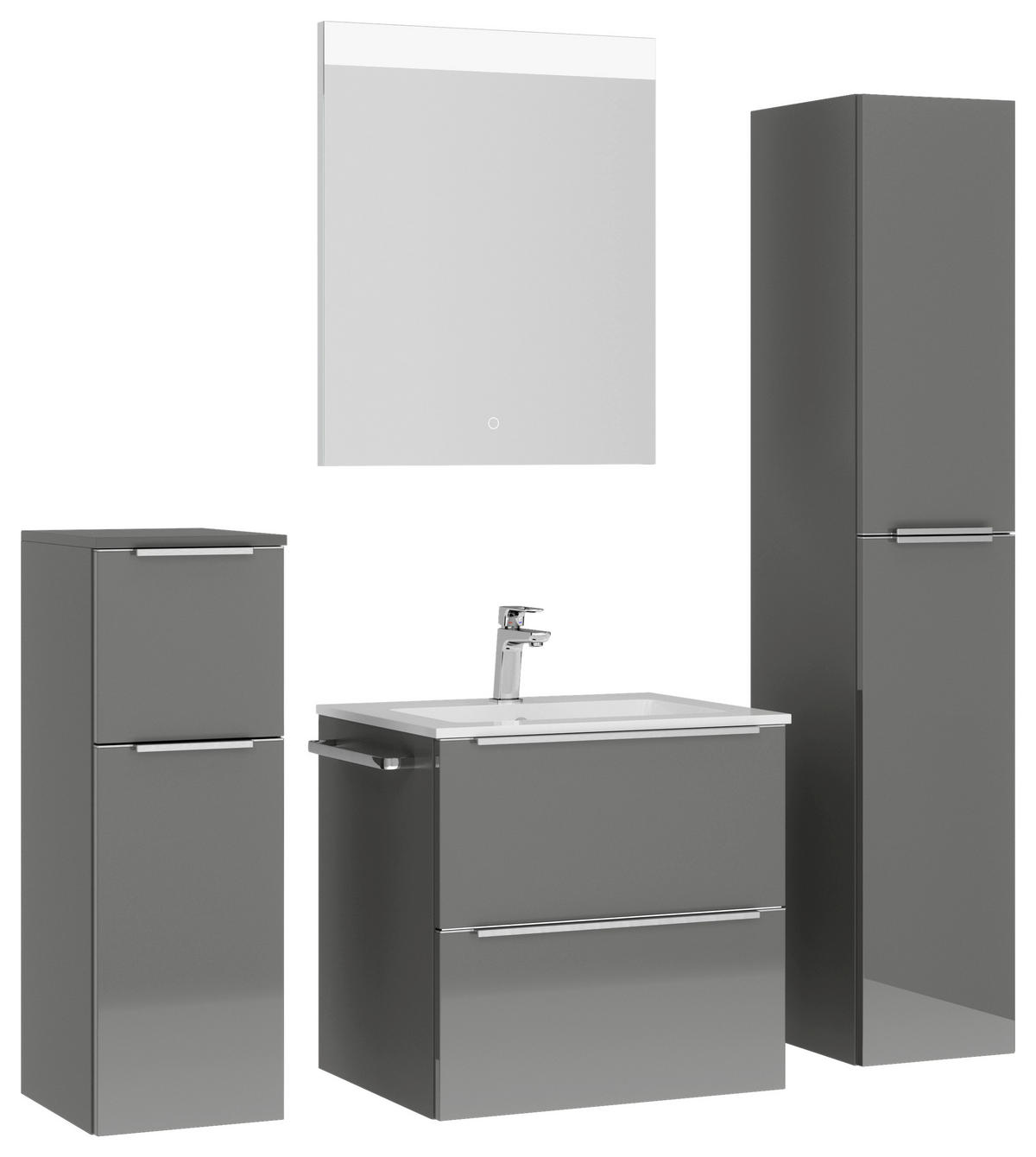 BADEZIMMER 5-teilig  in 121 cm  - Schieferfarben/Edelstahlfarben, MODERN, Holzwerkstoff/Stein (121cm) - Nobilia