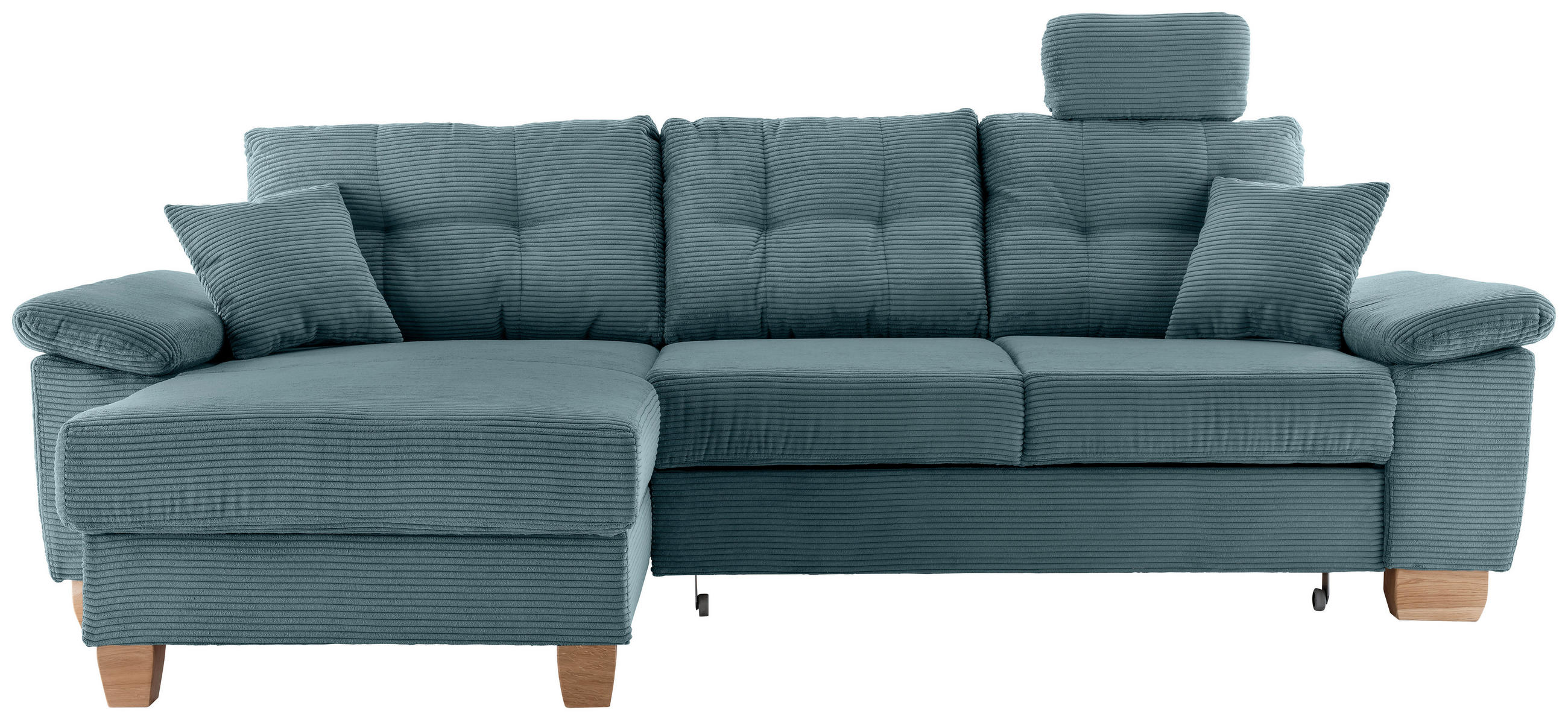 ECKSOFA Petrol Cord Bettkasten, Schlaffunktion, Sitztiefenverstellung, Kopfstütze, Liegefläche im Originalstoff  - Petrol/Naturfarben, MODERN, Holz/Textil (176/270cm) - Livetastic