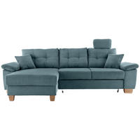 ECKSOFA Petrol Cord Bettkasten, Schlaffunktion, Sitztiefenverstellung, Kopfstütze, Liegefläche im Originalstoff  - Petrol/Naturfarben, MODERN, Holz/Textil (176/270cm) - Livetastic