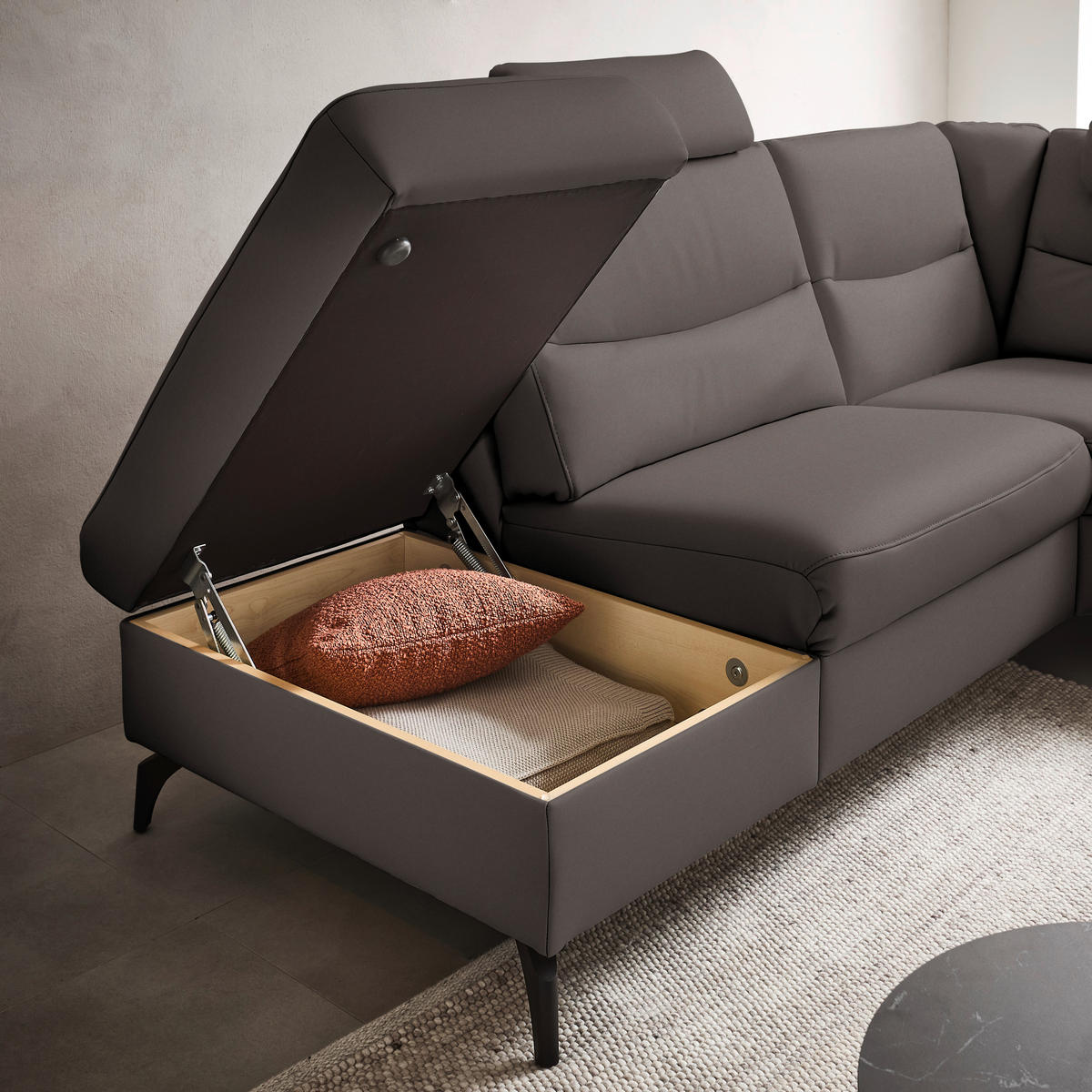 ECKSOFA in Echtleder Dunkelbraun  249/280 cm  - Anthrazit/Dunkelbraun, Design, Leder/Metall (249/280cm) - Himolla Komfortklass