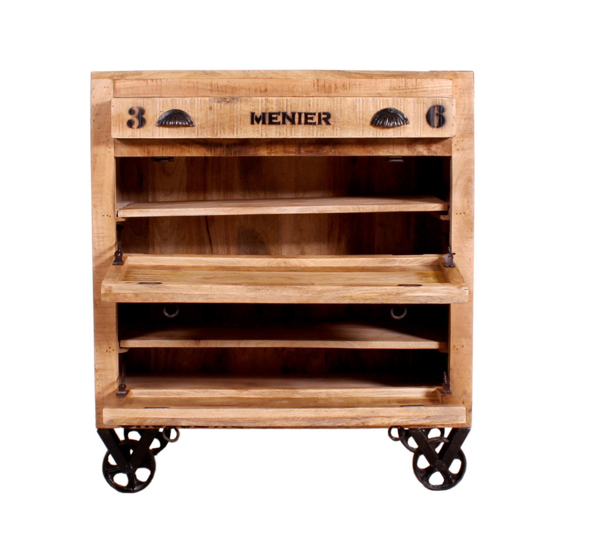 SCHUHSCHRANK Mangoholz massiv Naturfarben  - Schwarz/Naturfarben, Design, Holz/Metall (85/90/40cm) - MID.YOU