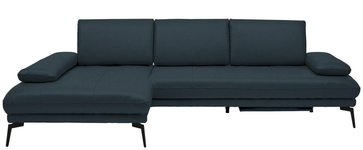 ECKSOFA in Echtleder Dunkelblau  187/273 cm  - Schwarz/Dunkelblau, Design, Leder/Metall (187/273cm) - Celina Home