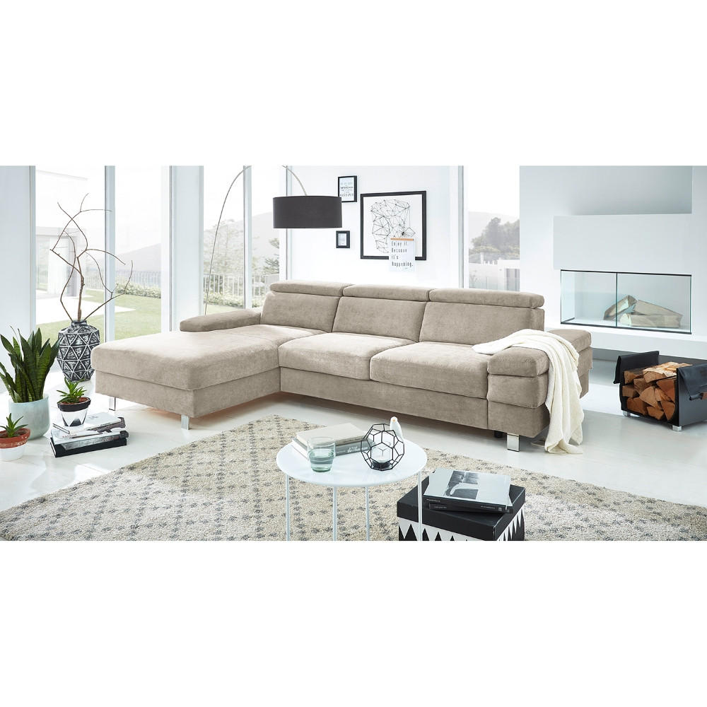 ECKSOFA in Webstoff Greige  - Greige/Silberfarben, Konventionell, Textil/Metall (260/82/182cm) - Trendmanufaktur