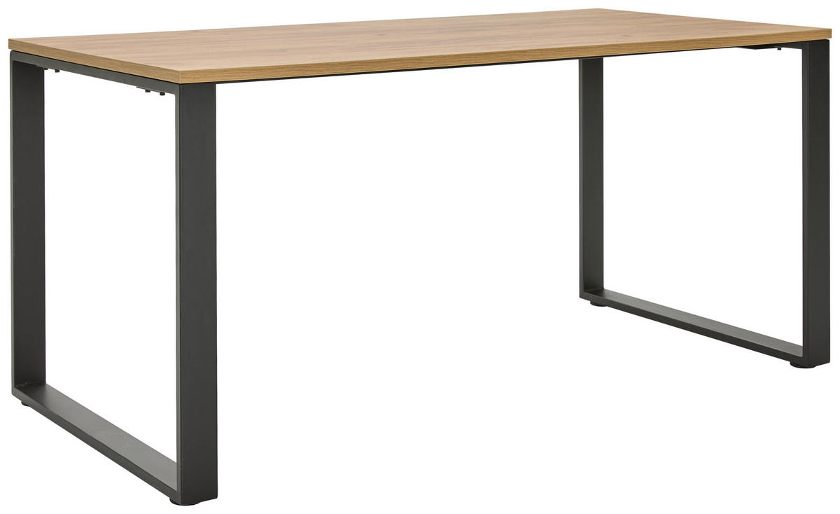 SCHREIBTISCH 160/80/75 cm  in Schwarz, Eichefarben  - Eichefarben/Schwarz, MODERN, Holzwerkstoff/Metall (160/80/75cm) - Novel