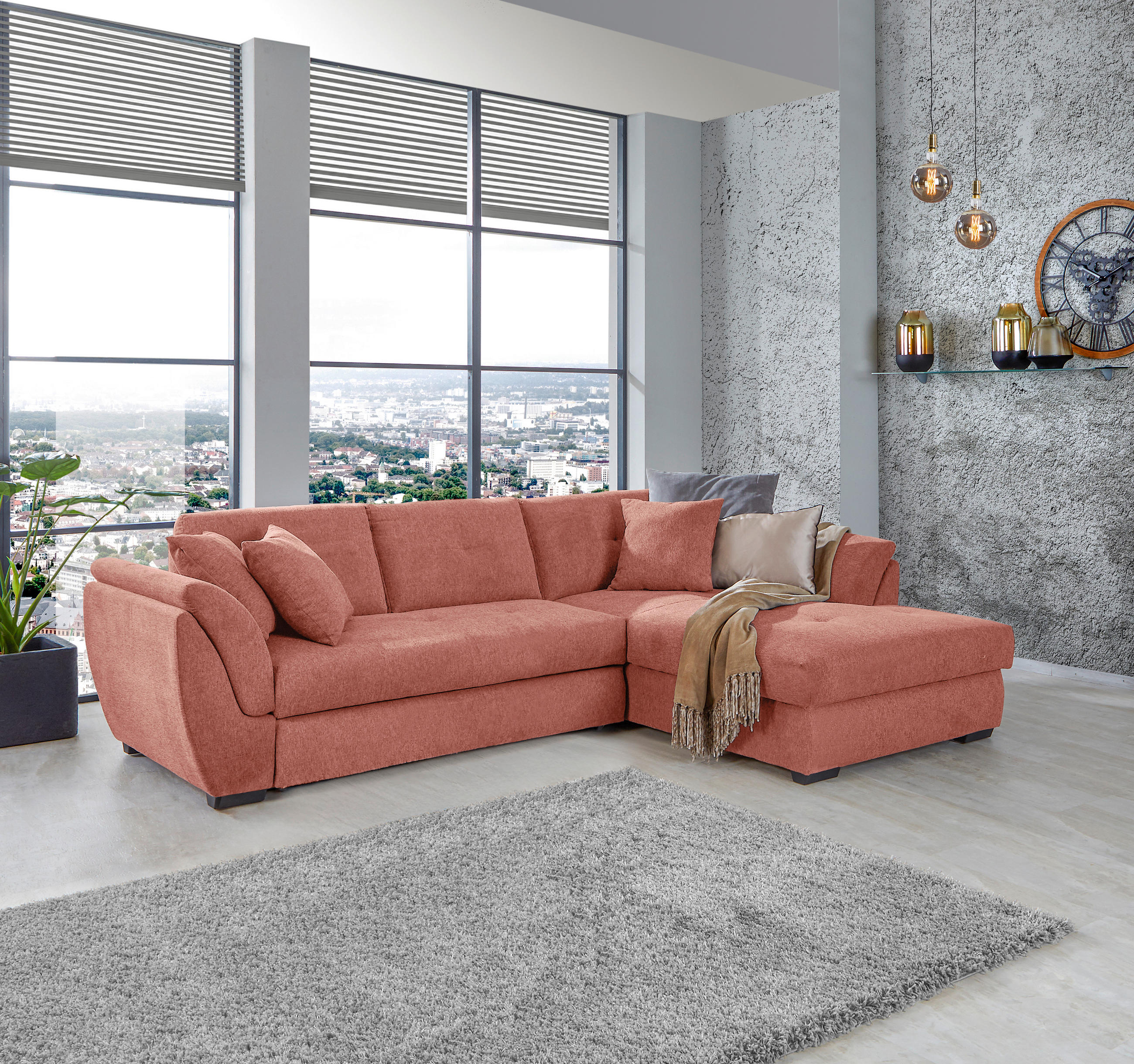 ECKSOFA Koralle Webstoff  - Koralle/Schwarz, Design, Kunststoff/Textil (278/187cm) - Livetastic