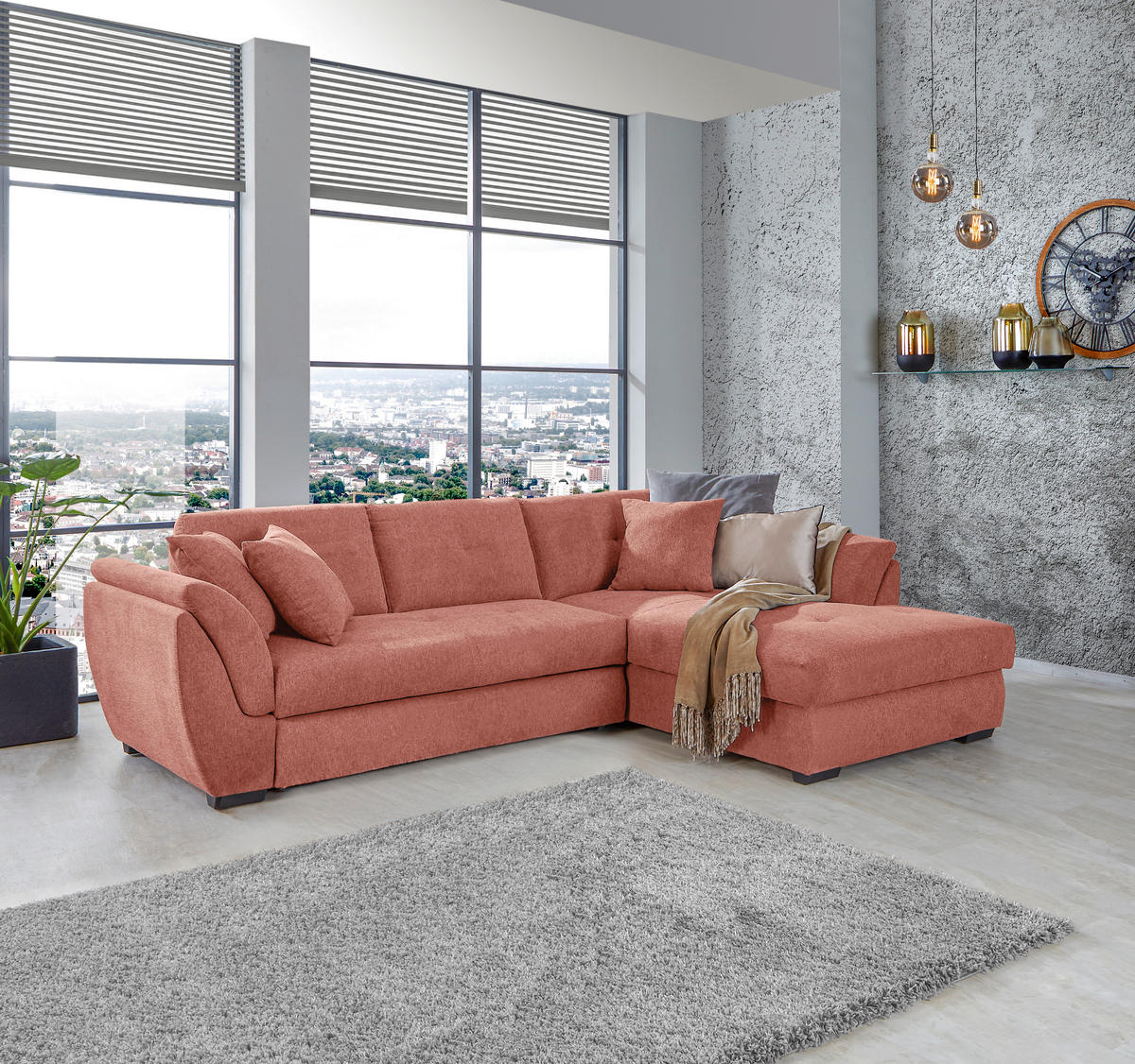 ECKSOFA in Webstoff Koralle  - Koralle/Schwarz, Design, Kunststoff/Textil (278/187cm) - Livetastic