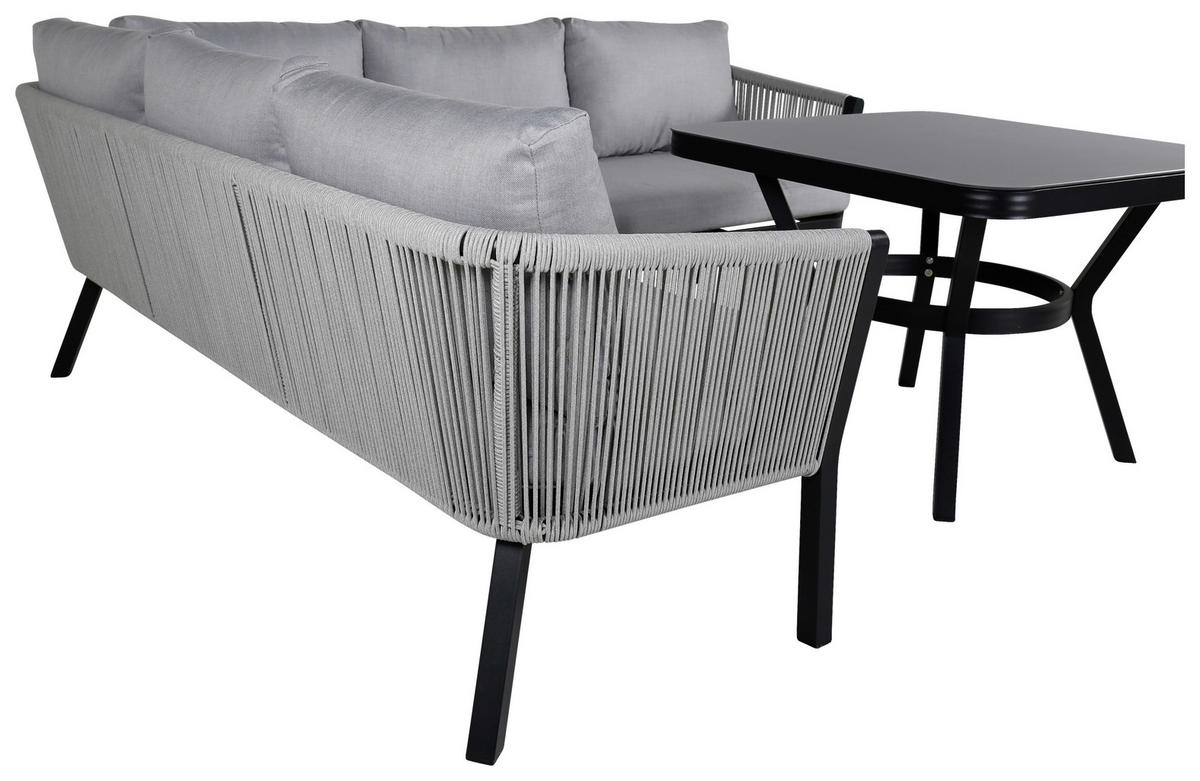 LOUNGEGARNITUR Aluminium  - Schwarz/Grau, KONVENTIONELL, Textil/Metall - Gardenson