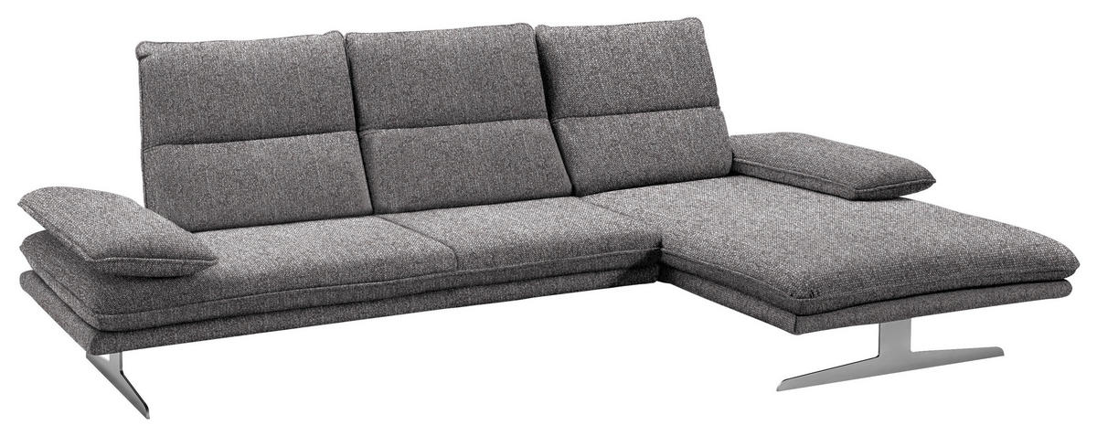 ECKSOFA in Webstoff Grau  - Edelstahlfarben/Grau, Design, Textil/Metall (291/164cm) - Chilliano