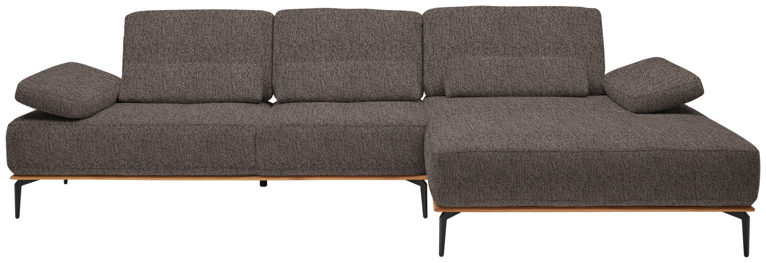 ECKSOFA in Flachgewebe Graubraun  - Graubraun/Schwarz, Natur, Holz/Textil (314/176cm) - Valnatura