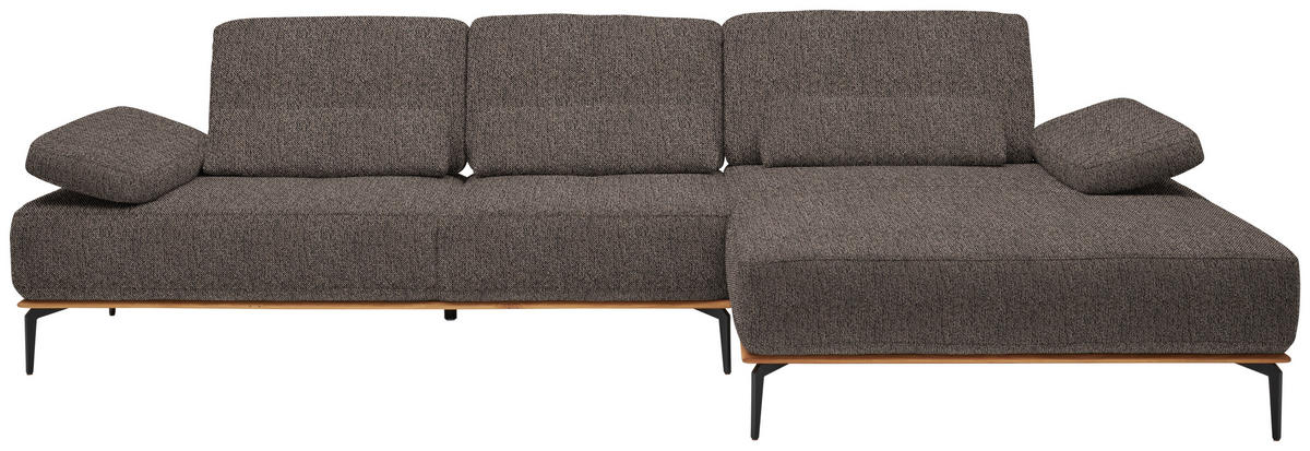 ECKSOFA in Flachgewebe Graubraun  - Graubraun/Schwarz, Natur, Holz/Textil (314/176cm) - Valnatura