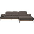 ECKSOFA in Flachgewebe Graubraun  - Graubraun/Schwarz, Natur, Holz/Textil (314/176cm) - Valnatura