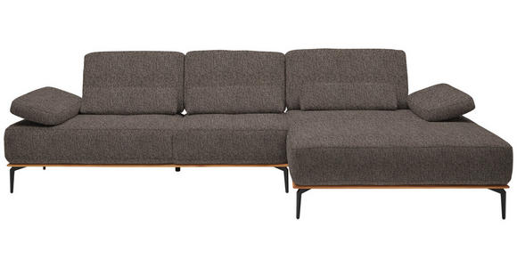 ECKSOFA in Flachgewebe Graubraun  - Graubraun/Schwarz, Natur, Holz/Textil (314/176cm) - Valnatura