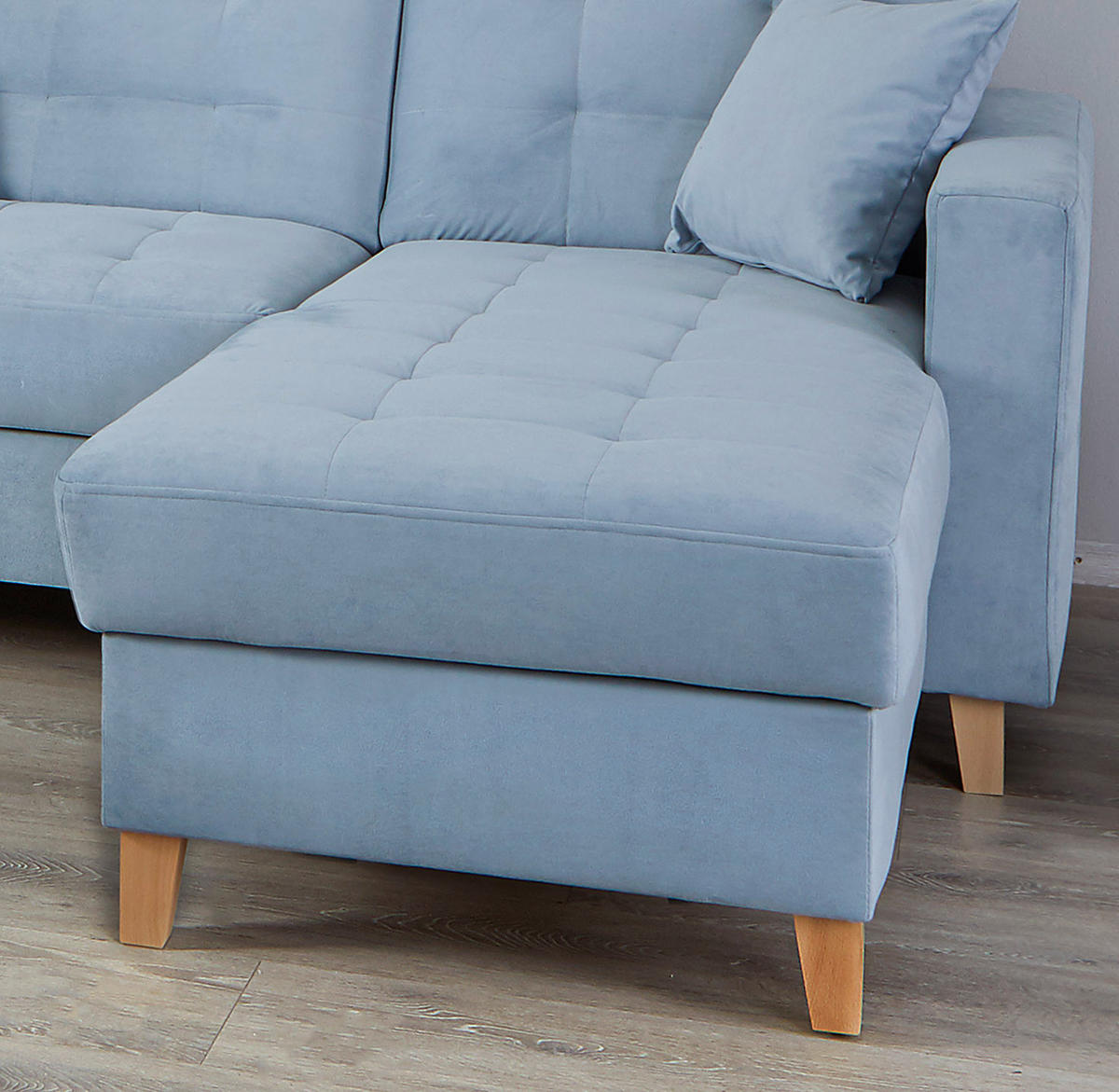 ECKSOFA Hellblau Samt  - Naturfarben/Hellblau, Design, Holz/Textil (231/160cm) - Livetastic