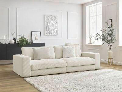 3-SITZER-SOFA LEONARD Cord Beige  - Beige/Schwarz, MODERN, Kunststoff/Textil (234/77/109cm)