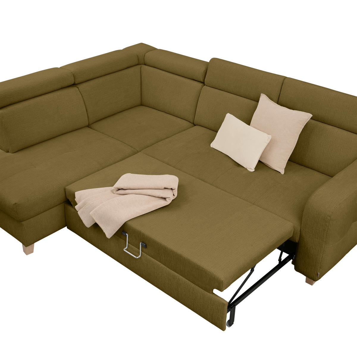 ECKSOFA inkl. Funktionen Olivgrün Samt  - Olivgrün, Natur, Holz/Textil (206/261cm) - Venda