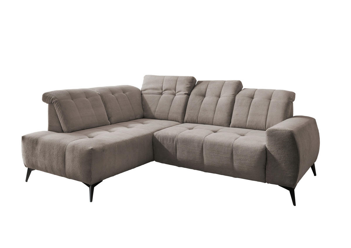 ECKSOFA in Cord Graubraun  - Graubraun/Schwarz, Modern, Textil/Metall (200/261cm) - Livetastic