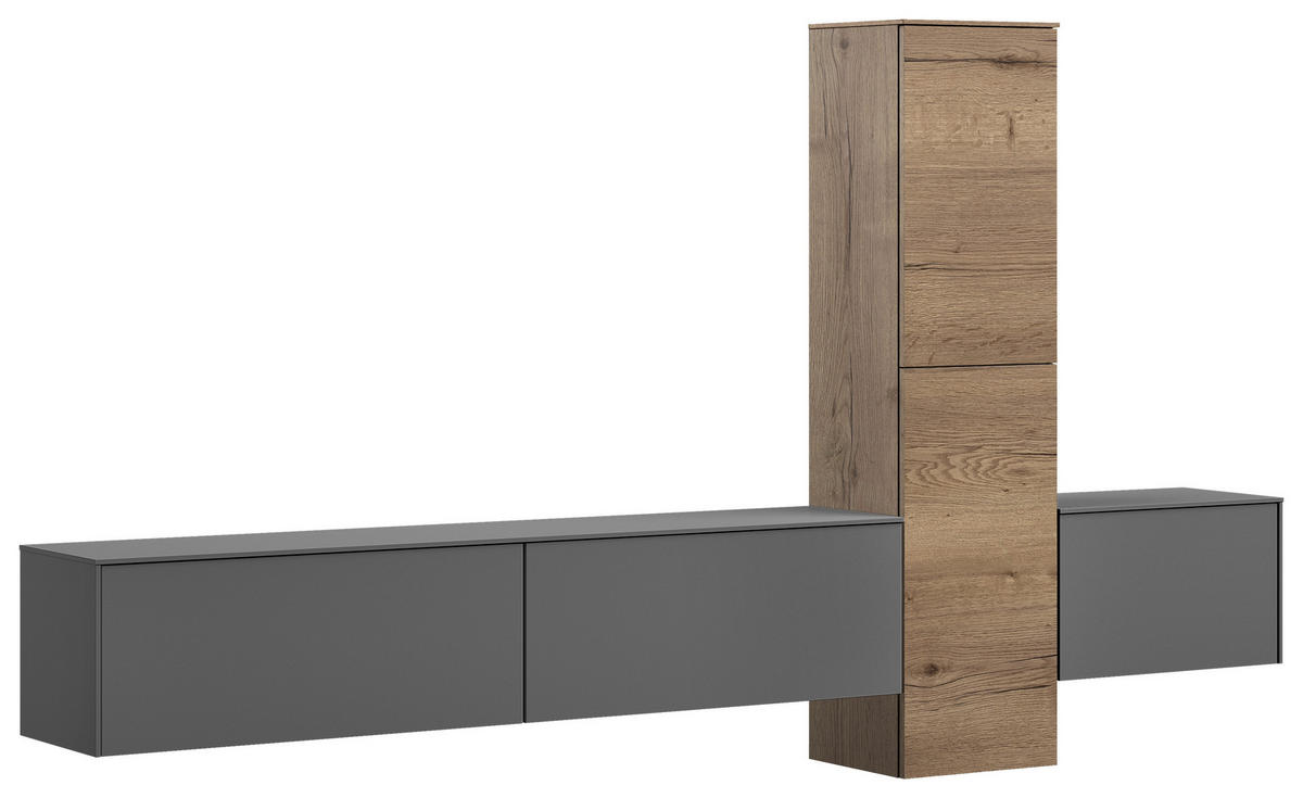 WOHNWAND  in Grau, Eichefarben  282/160/37 cm  - Eichefarben/Grau, Design, Holzwerkstoff (282/160/37cm) - Celina Home
