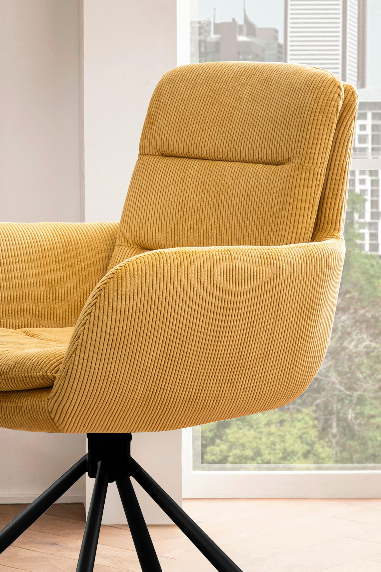 ARMLEHNSTUHL  in Cord  - Goldfarben/Schwarz, MODERN, Textil/Metall (60/89/64cm) - Livetastic