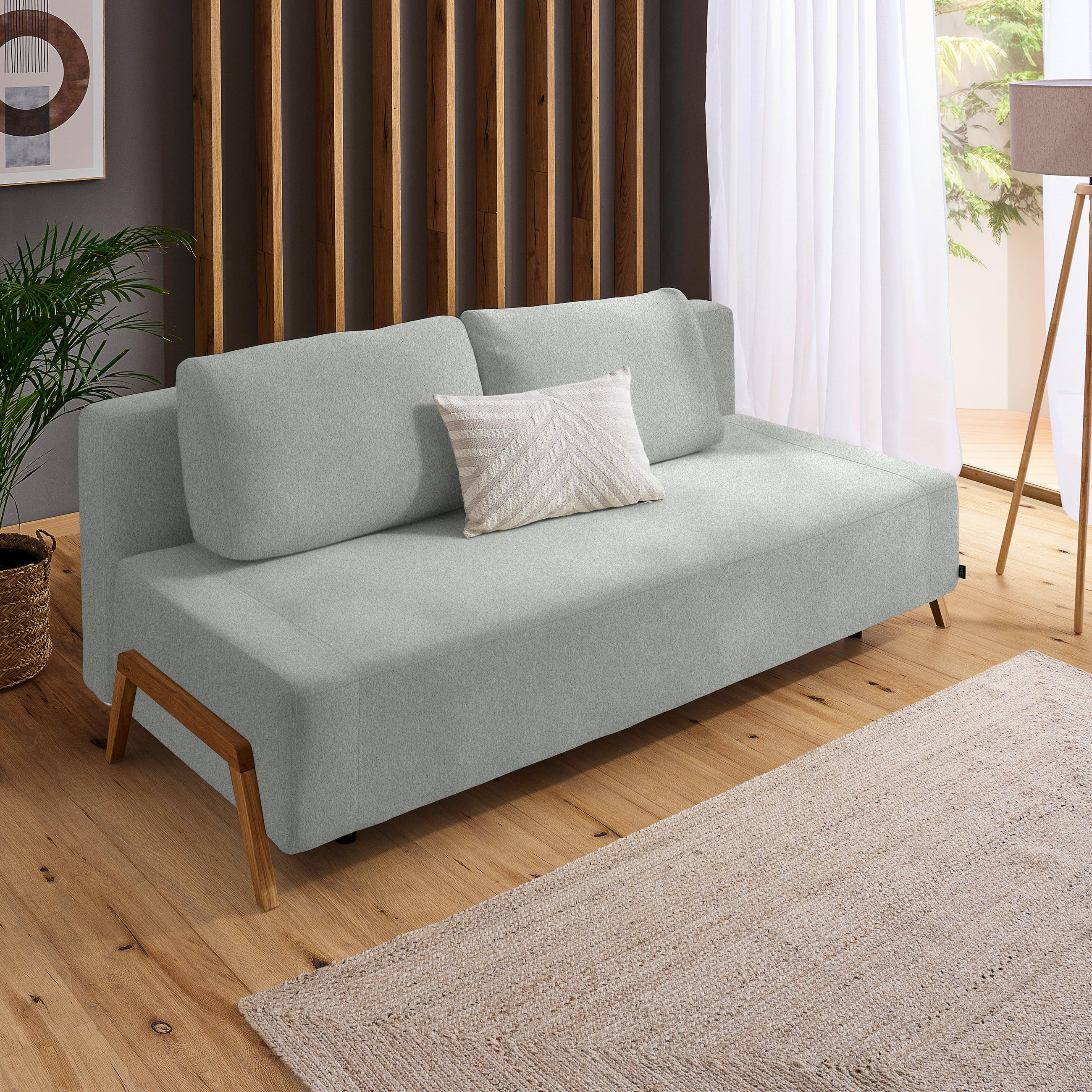 SCHLAFSOFA Struktur Silberfarben  - Silberfarben/Naturfarben, Design, Holz/Textil (211/88/102cm) - Niels Andersson