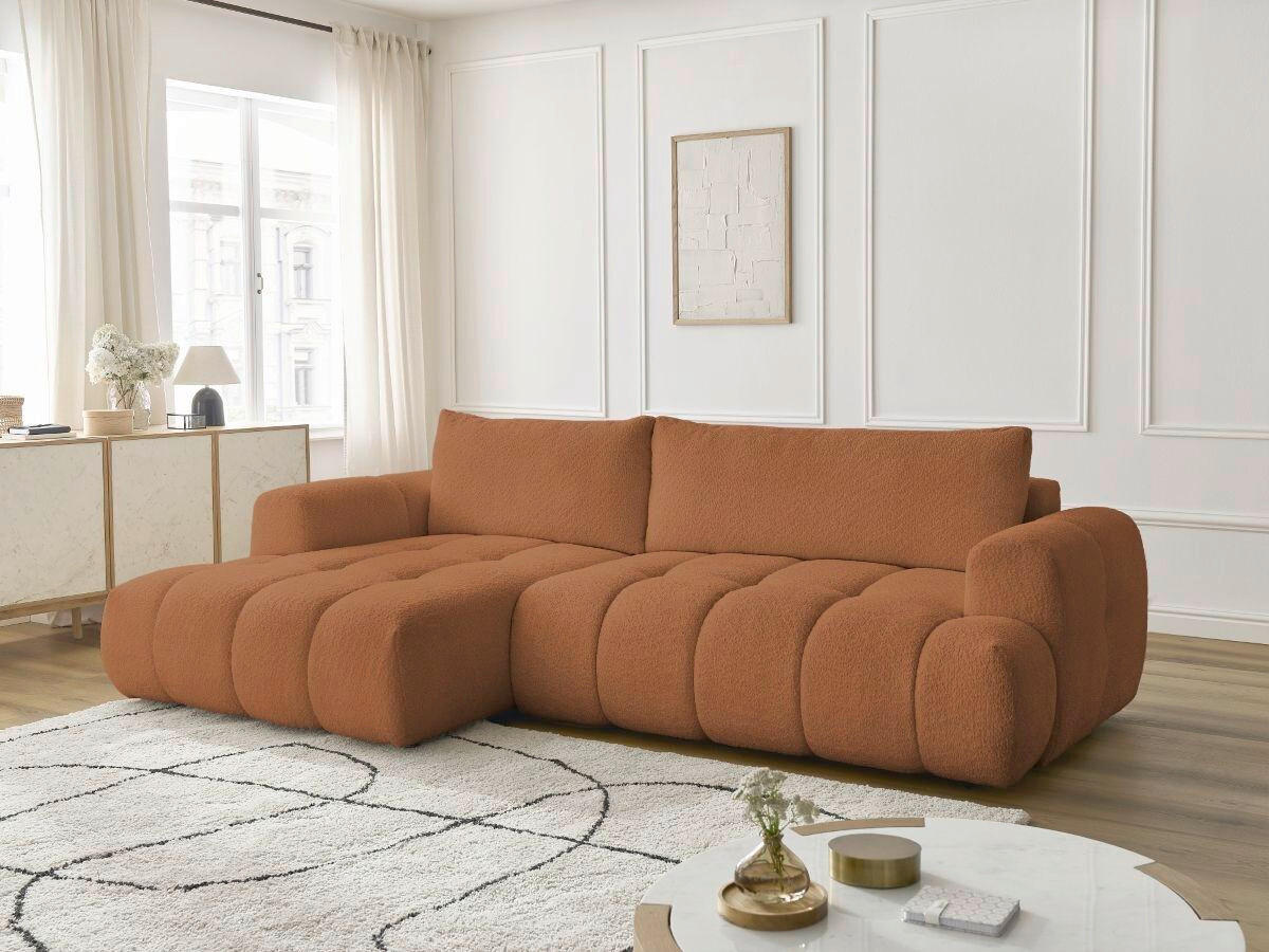 ECKSCHLAFSOFA FUJI Bouclé Orange  inkl.  - Schwarz/Orange, MODERN, Kunststoff/Textil (160/292cm)