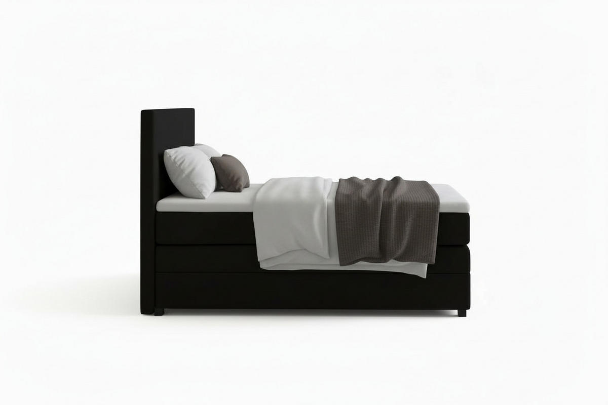 BOXSPRINGBETT 90/200 cm,  in Graphitfarben, Matratze, Topper, H3 = fest  - Schwarz/Graphitfarben, MODERN, Kunststoff/Textil (90/200cm) - MID.YOU