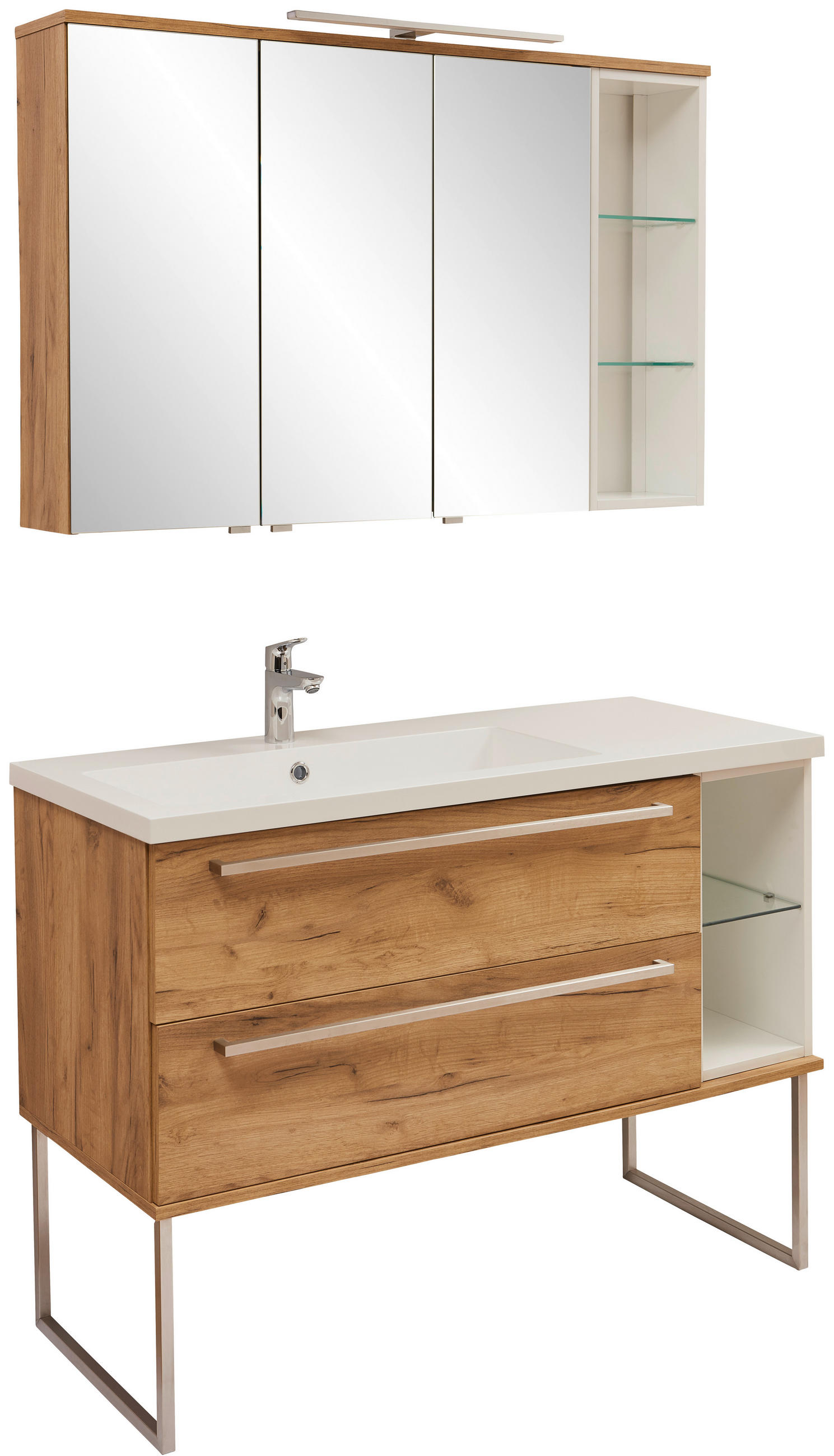 BADEZIMMER 120 cm  - Weiss/Eichefarben, Basics, Glas/Holzwerkstoff (120cm) - Dieter Knoll
