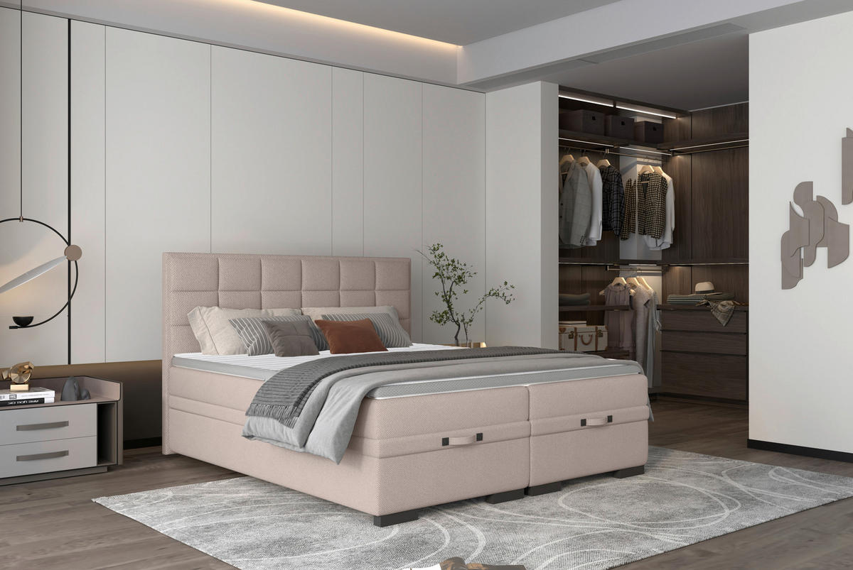 BOXSPRINGBETT 180/200 cm  in Taupe  - Taupe/Schwarz, KONVENTIONELL, Kunststoff/Textil (180/200cm) - home24