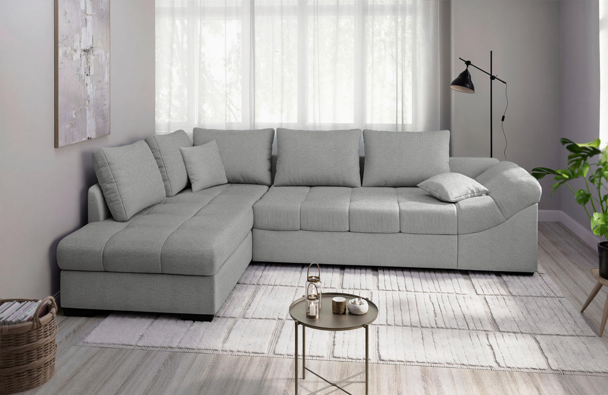 ECKSCHLAFSOFA Alvito Silberfarben Chenille  - Silberfarben/Schwarz, MODERN, Holz/Textil (202/298cm) - MID.YOU