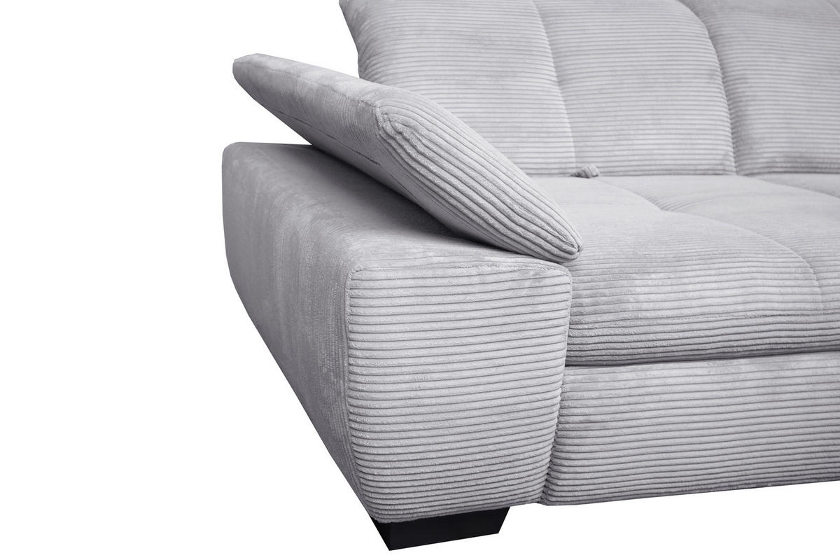 ECKSOFA Hellgrau Cord  - Hellgrau/Schwarz, Design, Textil/Metall (242/313cm) - Xora