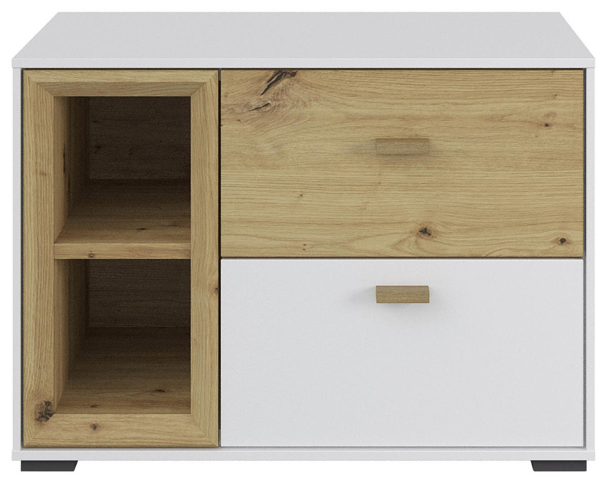 NACHTTISCH 60/42,7/38 cm  in Weiss, Eiche Artisan  - Weiss/Eichefarben, Modern, Holz/Holzwerkstoff (60/42,7/38cm) - Hom`in